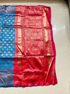 Stunning Blue &amp; Red Banarasi Silk Saree
