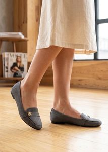Black Slip-On Flats with Floral Detail