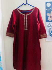 Elegant Maroon Kurta with Embellished Neckline