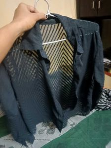 Sheer Chevron Pattern Button-Up Top