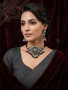 Oxidized Silver Peacock Jhumka Set