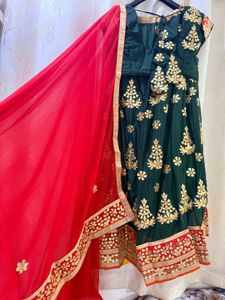 Green &amp; Red Embroidered Heavy Lehenga Choli Set