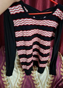 Striped Long Sleeve Top with criss cross back