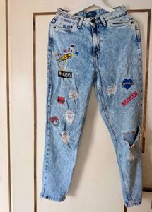 ONLY’s Brand Acid Wash Ripped Jeans with Patches