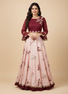 Elegant Maroon & Pink Floral Dress 10/10