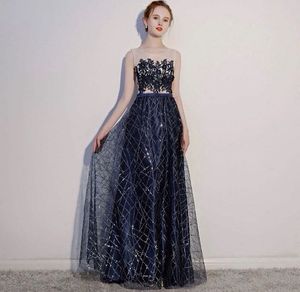 Elegant Navy Sequined Gown