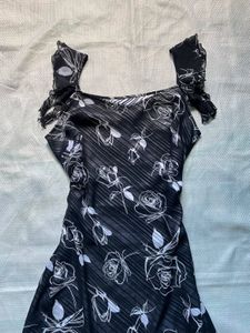 Black Floral Print Dress with Tie Straps