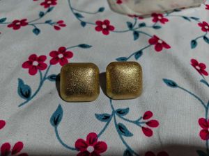 Gold Textured Square Earrings