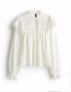 H&amp;M Chic White Textured Top with Tie Detail