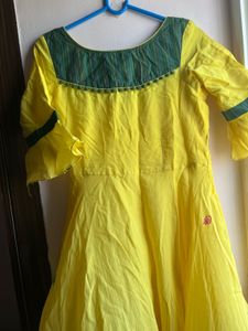 Offer-Pure cotton Yellow Anarkali Kurta