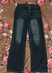 Womens Wide Leg Blue Denim Jeans