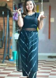 Stylish black pleated kurti with Tie-Dye palazzo s