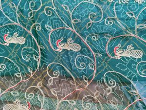 Zari Work On Bandhej Chiffon Saree