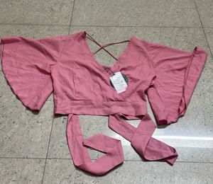 Chic Pink Wrap Crop Top/ blouse