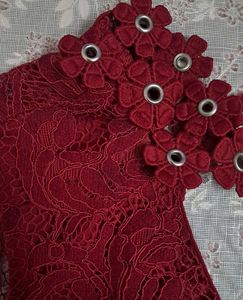 Red Lace V-Neck Dress with Choker
