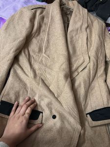 warm Elegant Tan Asymmetrical coat no flaws