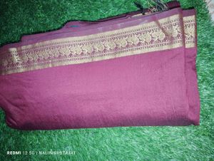 Maroon Silk Saree with Gold Border