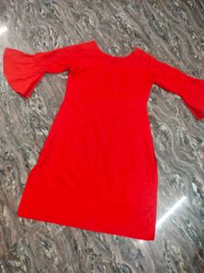 Red Embroidered Kurta with Bell Sleeves