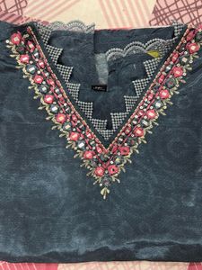 Navy Blue Silk Suit Set M Size (38)