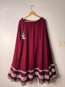 Maroon Ethnic Skirt with Silver Border