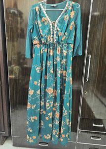 Floral Teal Ethnic Gown