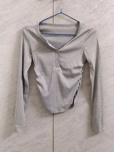 Grey Ruched Long Sleeve Top
