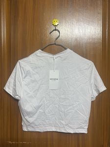 Cream Star Print Cropped T-Shirt