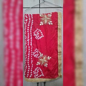 Red bandhani dupatta with embroidery work
