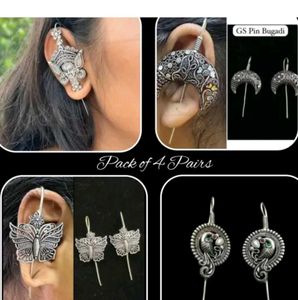 Exquisite Oxidised Silver Earring Set (4 Pairs)