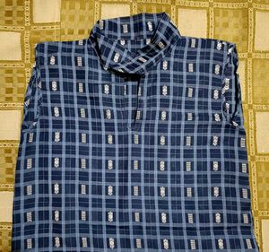 Blue Checked Sleeveless Kurta