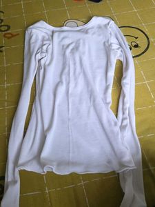 White Ribbed Henley Long Sleeve Top