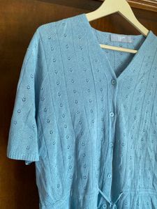 Light Blue Knit Button-Up Top