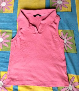 Pink Sleeveless Polo Top