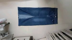 Denim Midi Skirt with Slit