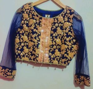 Navy Blue Golden Work Party Wear Blouse