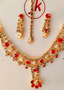 Red &amp; Pearl Ethnic Necklace Set for girls