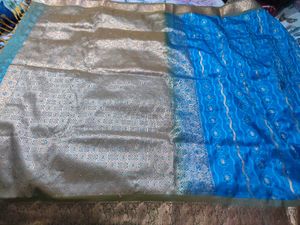 Pattu Blue &amp; Gold Sari with Blouse