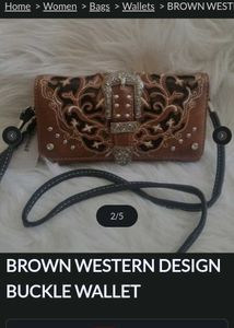 Western Style Embellished Brown Crossbody Bag