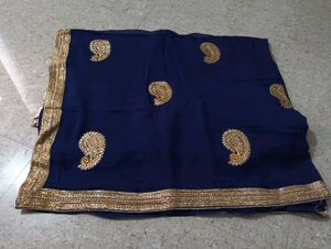 Elegant Navy Blue Saree with Gold Embroidery