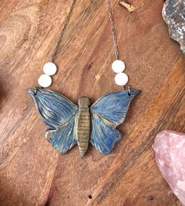 Blue Butterfly Statement clay Necklace