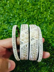 White Silver Bangles