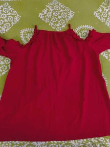 Red Cold Shoulder Ruffle Top
