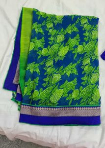 Blue & Green Floral Saree
