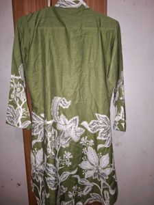 Green Kurta with White Floral Print