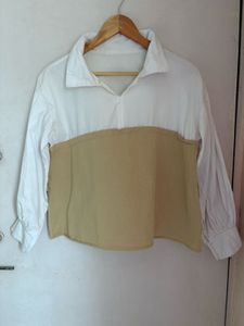 Colorblock Collared Long Sleeve Top