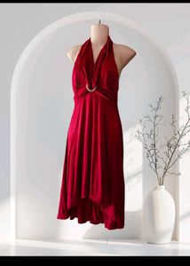 Elegant Red Halter Midi Dress