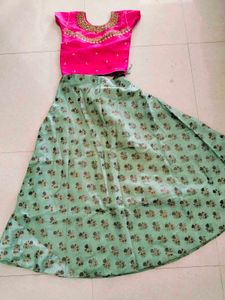 Stunning Pink & Green Floral Lehenga Choli Set