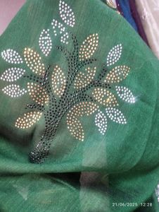 Green  Saree Silver Sargoski Border