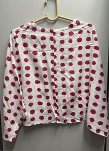 Chic White &amp; Pink Polka Dot poncho top