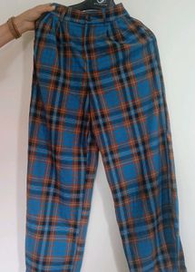 Blue Plaid Wide Leg Pants